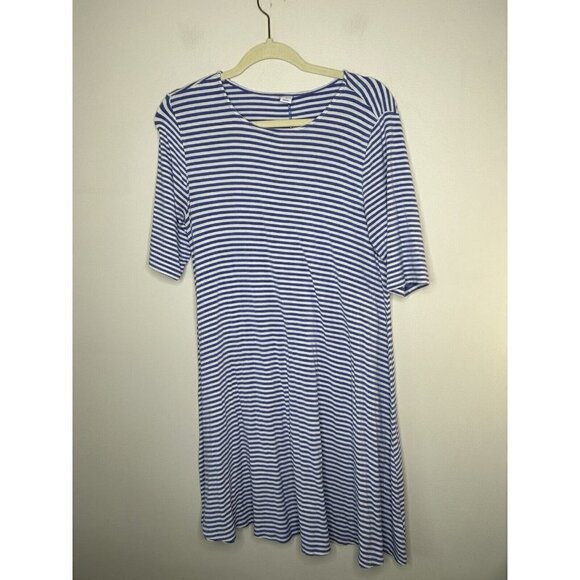 Old Navy Womens Blue Striped Short Sleeve Round Sleeve Shift Dress Size Medium - Picture 1 of 9